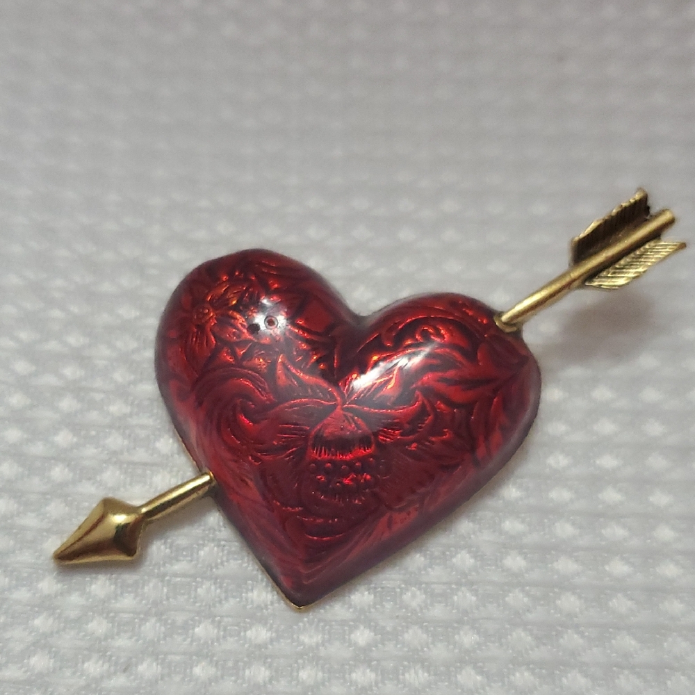 Avon Red Heart Brooch with Arrow